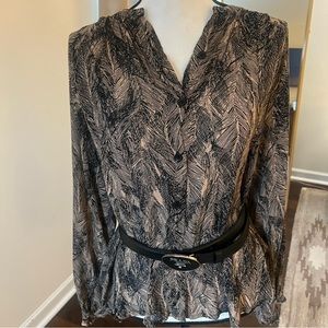 Masai Feather-Print Button-Down Blouse size small NWOT